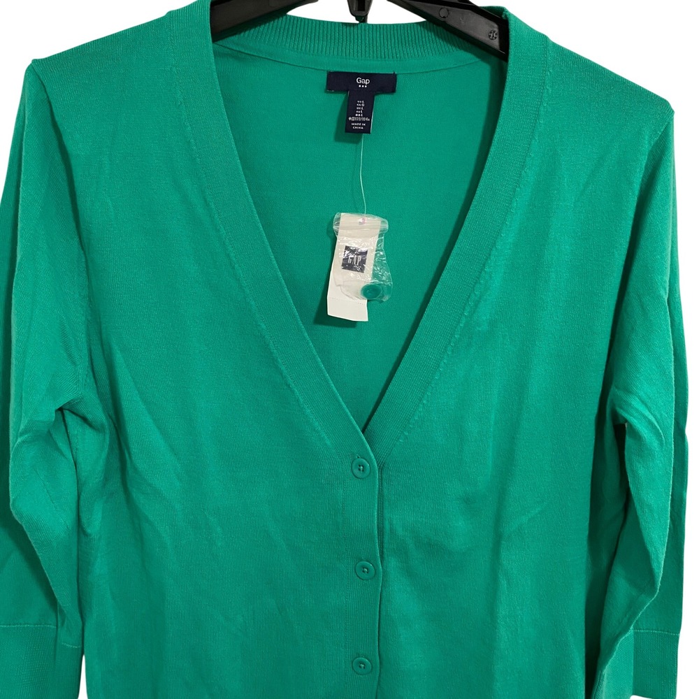 Gap Preppy Cardigan Women L Green NWT 3/4 Sleeve Button Front Knit Sweater - Picture 3 of 7